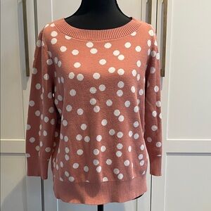 J.Crew hundred percent cotton 3/4 sleeve Sweater - salmon and White size large